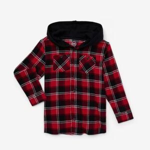 Wonder Nation Hooded Flannel Shirt Jacket Button Front Pockets Youth Boys Med